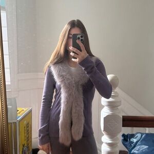 Blumarine Lavender Cardigan with Fur Trim